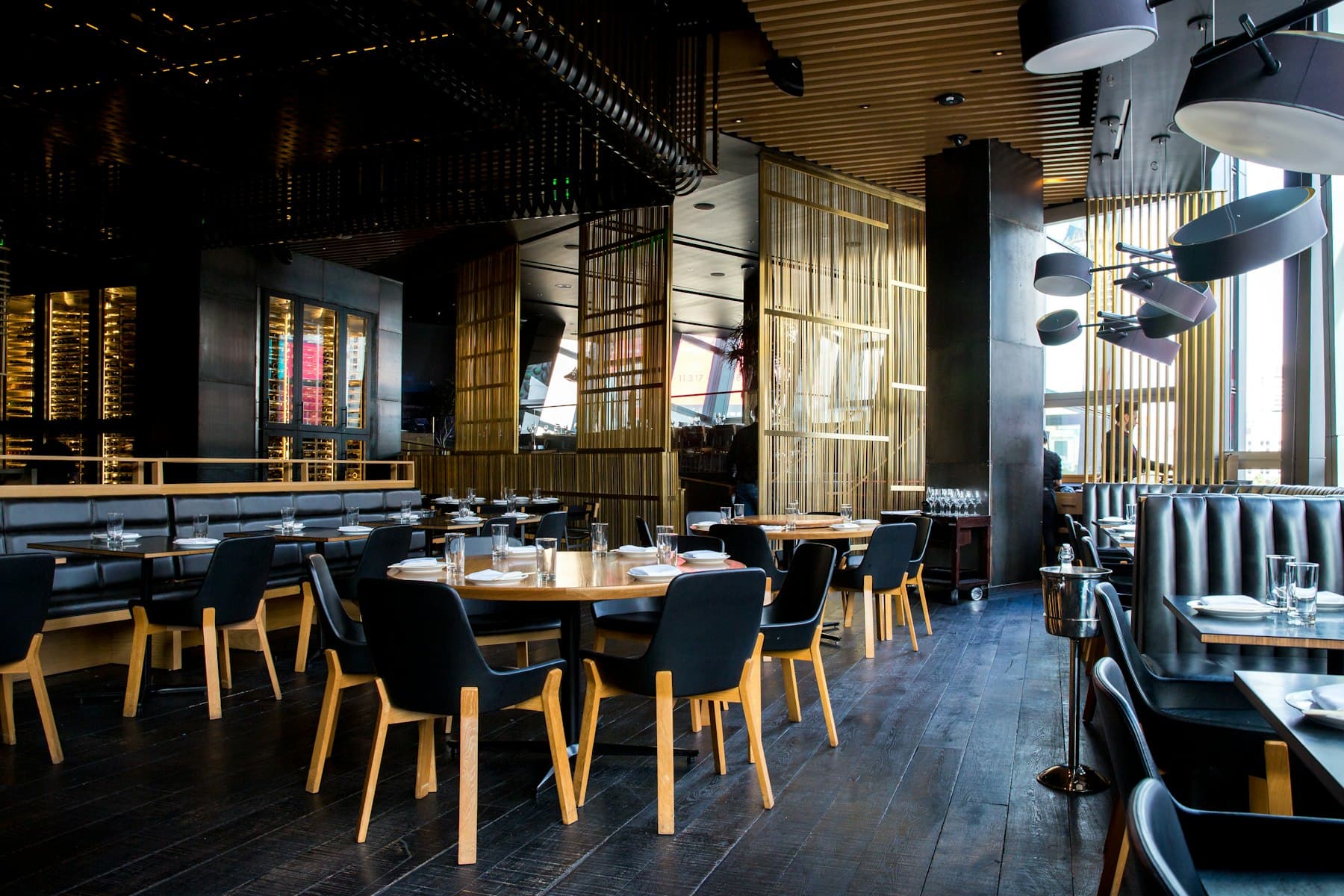 Warm restaurant dining room before evening service